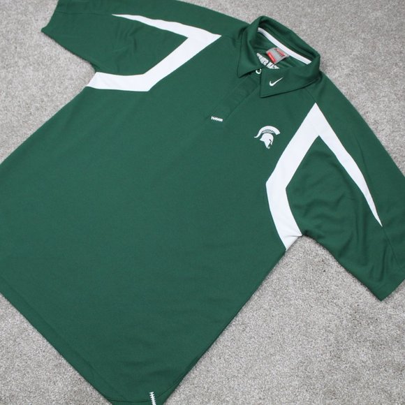 Nike Michigan State Polo Shirt Mens Medium Green Spartans FitDry Short Sleeve - Picture 3 of 12